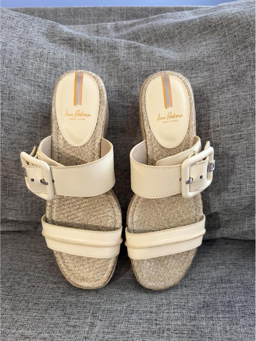 Sam Edelman Carson Platform Wedge Espadrille Slide Sandal Womens 8.5 Cream